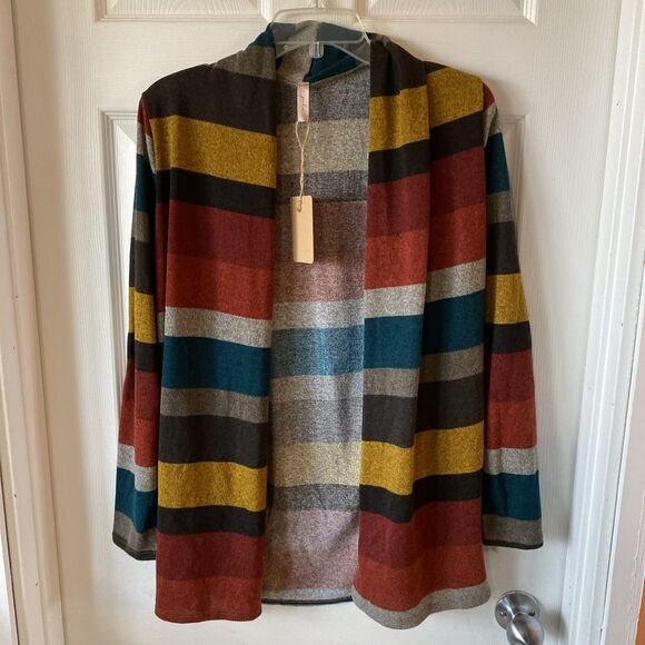 Jardin By Macris Women’s Medium Cardigan Open Front Striped NWT - Picture 1 of 11